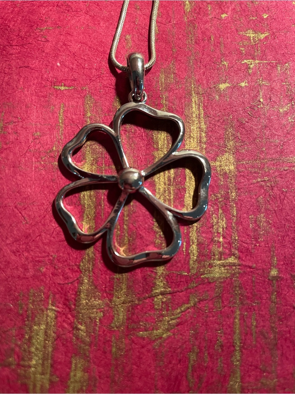 Silver Floral Pendant Necklace With Long Silver Chain